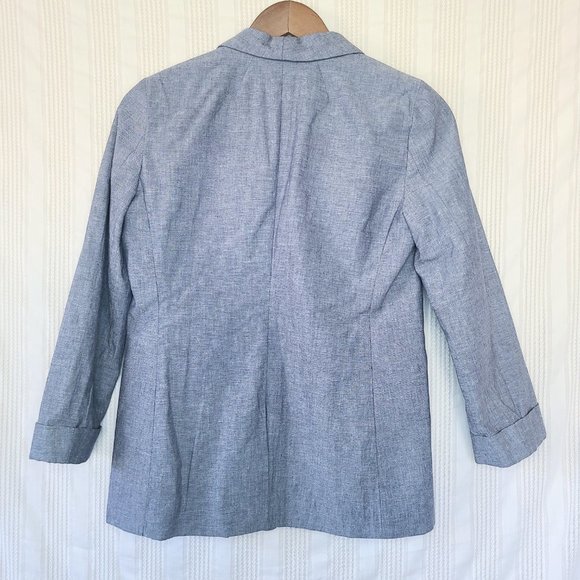 J. Crew Unstructured Shawl Collar Linen/Cotton Blend Blue Chambray Blazer - 2P - Picture 6 of 14